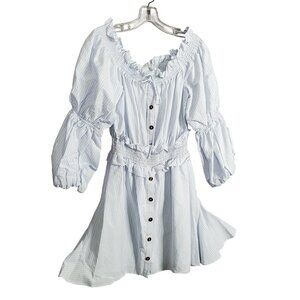 Gianni Bini Size L Dress Off Shoulder Puff Sleeve Coastal Stripe Country Cottage